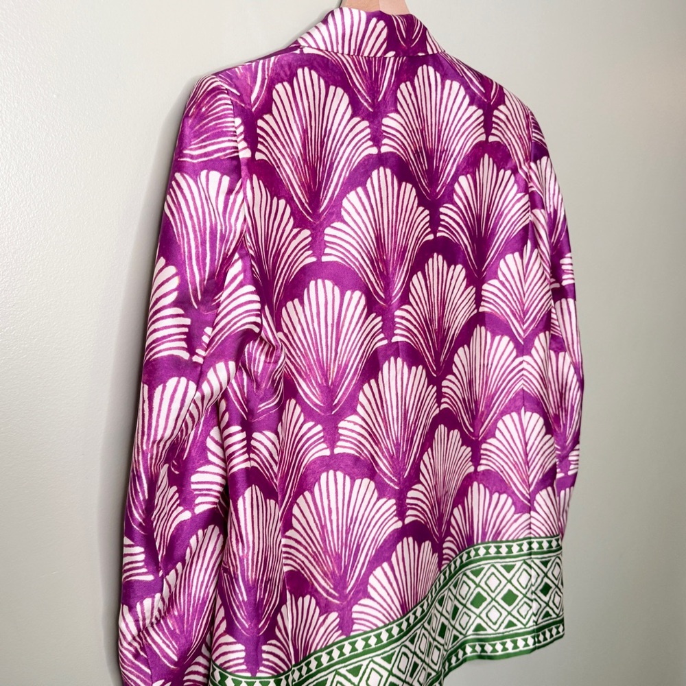 NWT Zara Women’s Satin‎ Effect Printed Blazer Jacket Green Purple White Medium - Picture 7 of 9